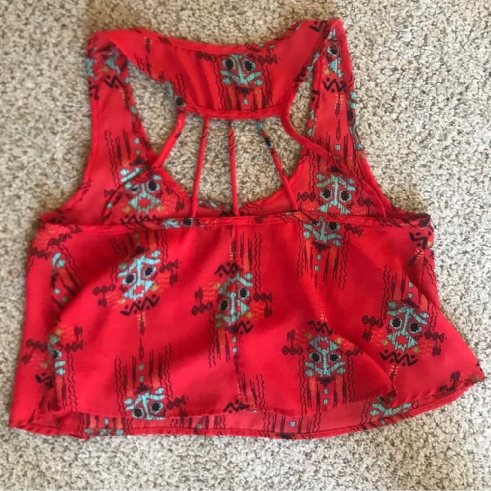 Flowy Western/Native Pattern Crop Top Southwestern Print w Cutout Strappy Back